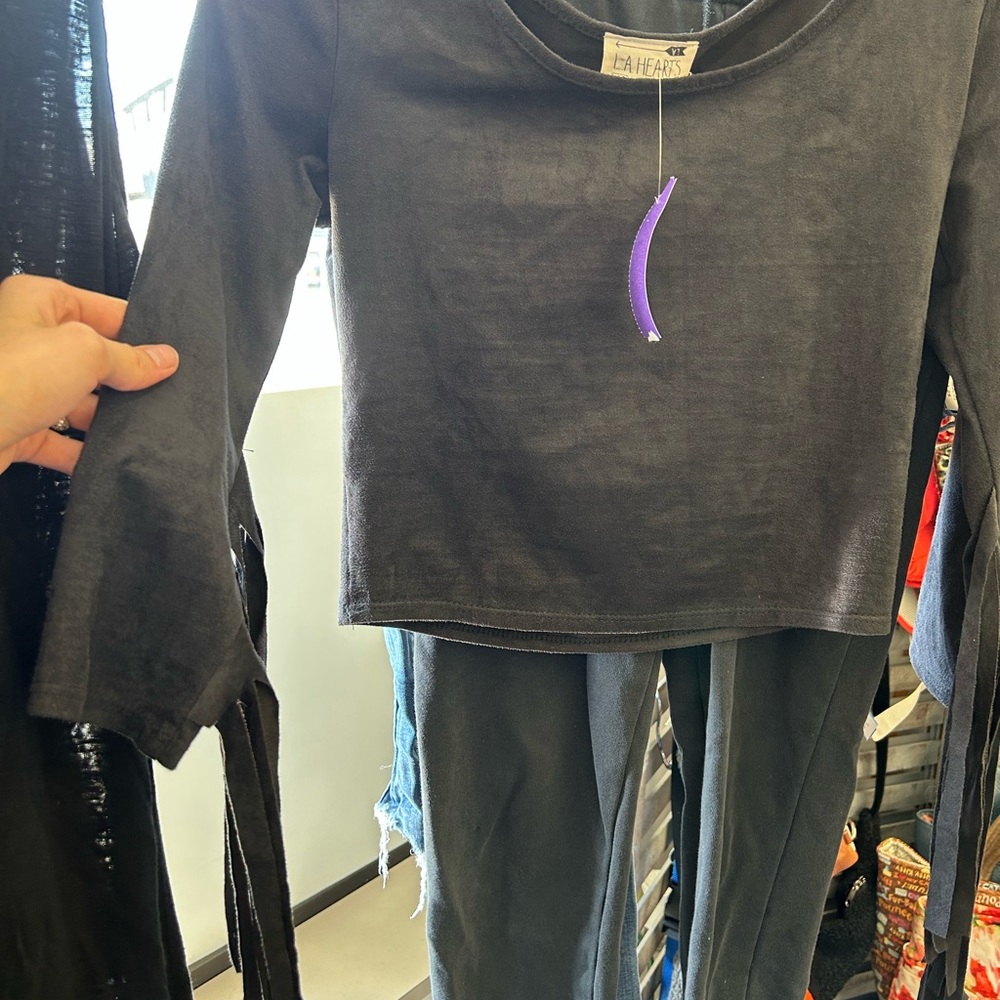 Black Long Sleeve Top with strings on arms